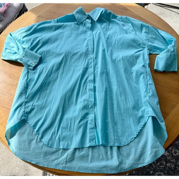 Secular Italy Oversized Button Up Shirt Top Aqua XS O/S 56” Bust Lagenlook $237 - Picture 5 of 12